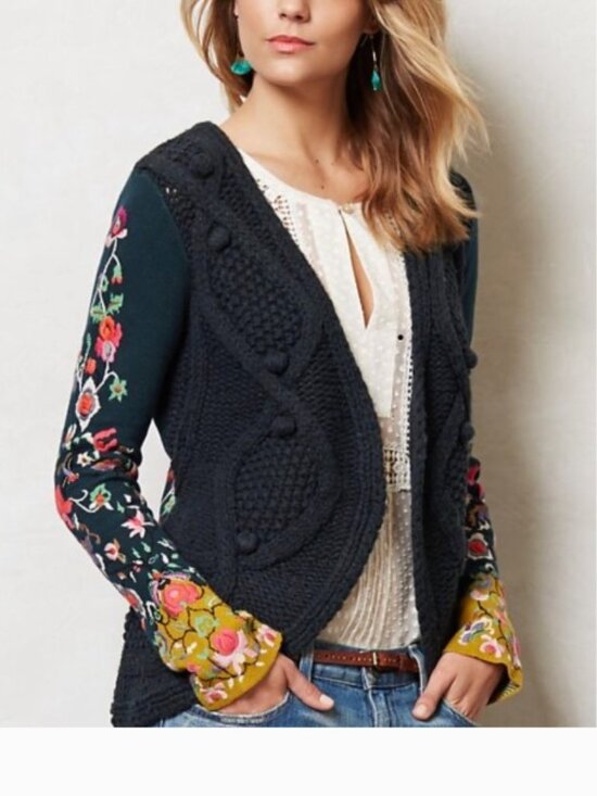 Sleeping On Snow Sweaters - Anthropologie Sleeping On Snow Stitched Flora Embroidered Cardigan Sweater Sz L